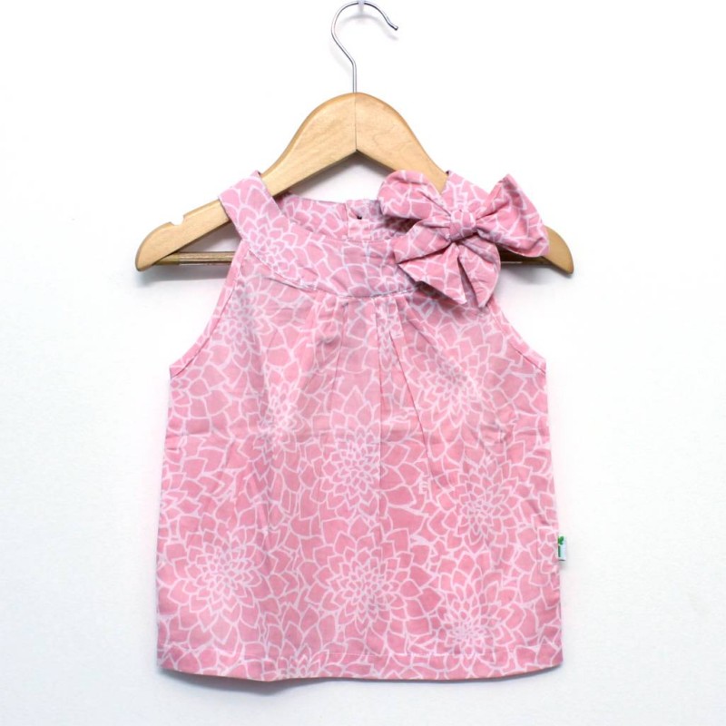 Organic Cotton Pink Side Bow Top - Front