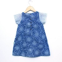 Indigo Flower Print Frock with Pockets - Front