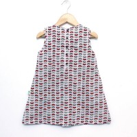 Organic Cotton Green and Red Arrow Print Sleeveless Center Bow Frock - Back