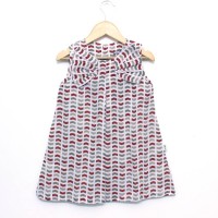 Organic Cotton Green and Red Arrow Print Sleeveless Center Bow Frock - Front