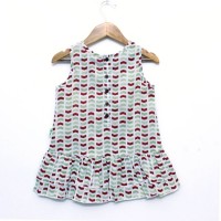 Organic Cotton Green and Red Arrow Print Sleeveless Bottom Frill Frock - Back