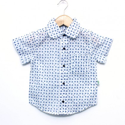 Organic Cotton Royal Blue T Print Half Sleeve Boys Shirt