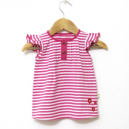 Organic Cotton Pink and White Stripes Girls Half Sleeve Summer Frock Top