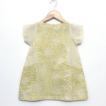 Organic Cotton Yellow Half Sleeve Flower Print Frock with Pockets