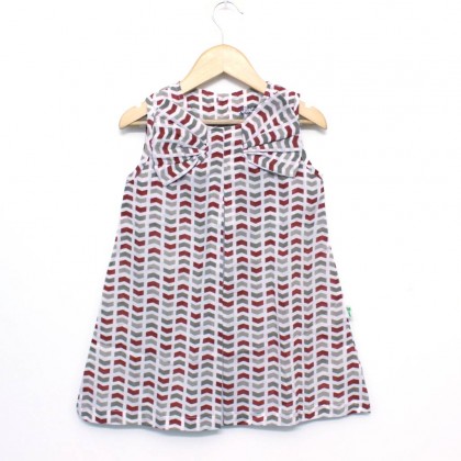 Organic Cotton Green and Red Arrow Print Center Bow Frock